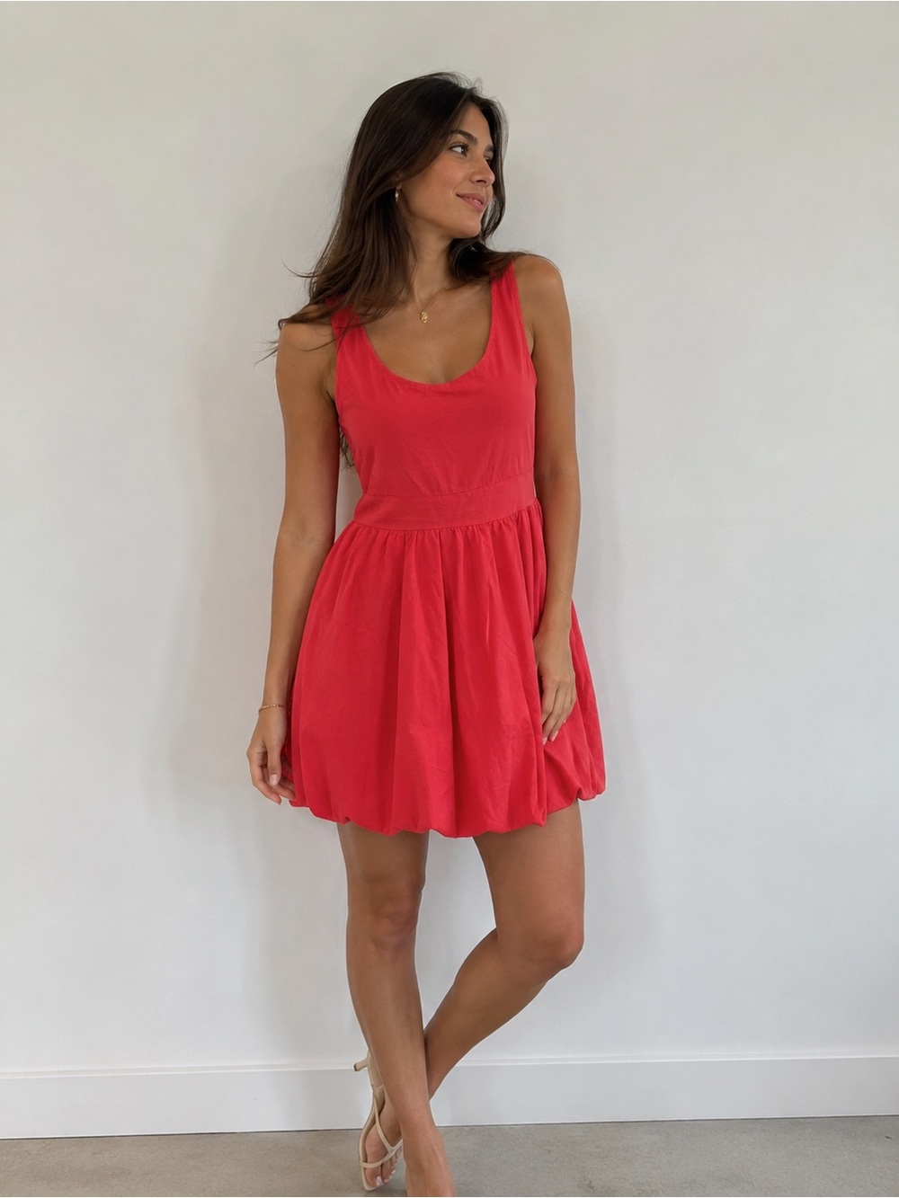 La Piccola Creativa Made in Italy Red Cotton Fit & Flare Bubble Hem Dress M